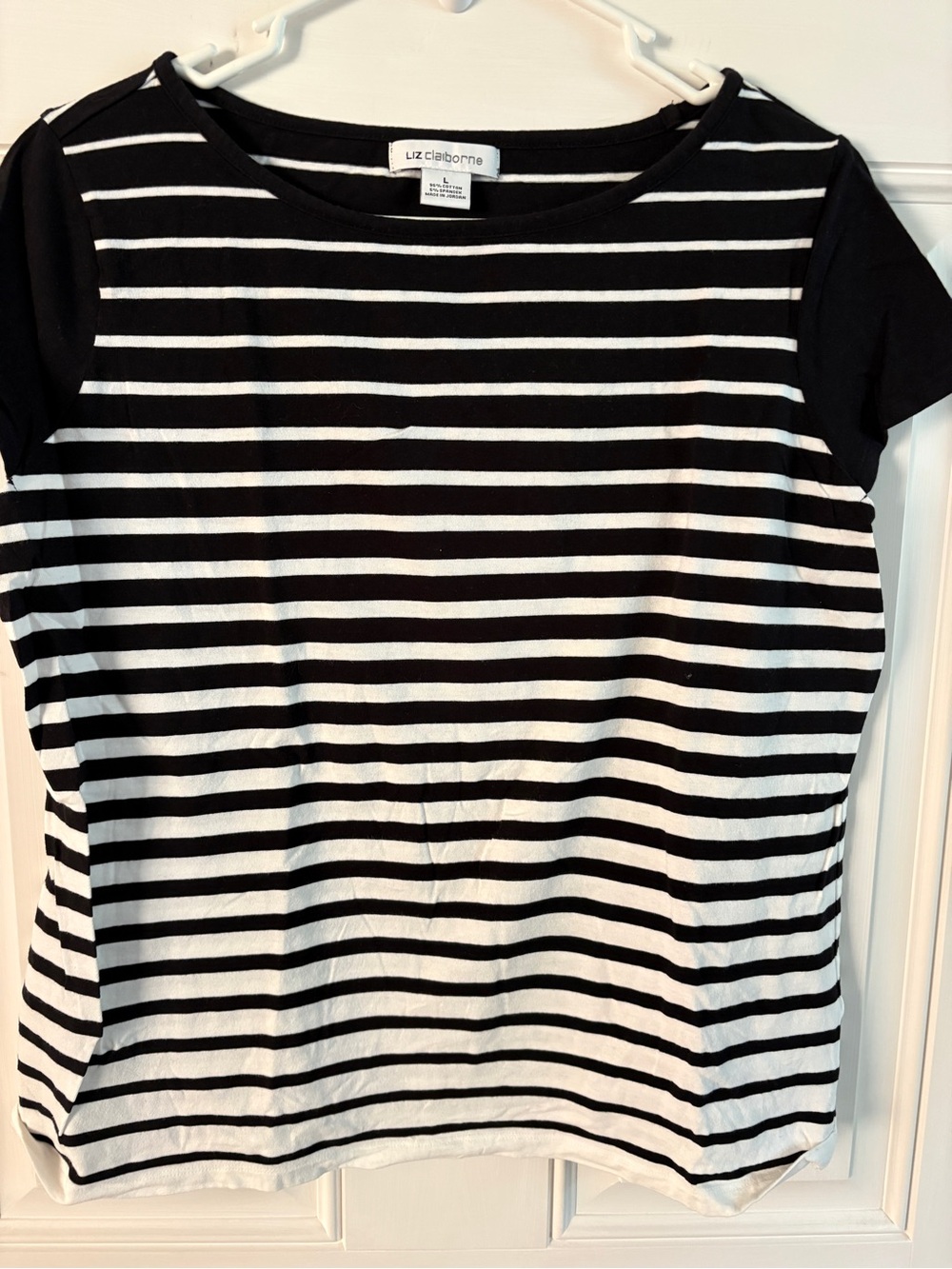 Liz Claiborne navy & white Striped Tee